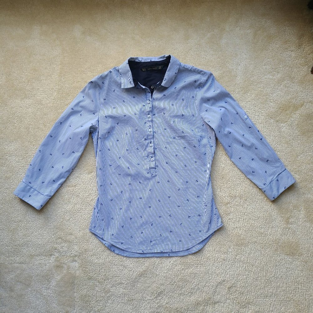 EUC Zara Striped Button Down Anchor Print Blue Size  Small/Medium